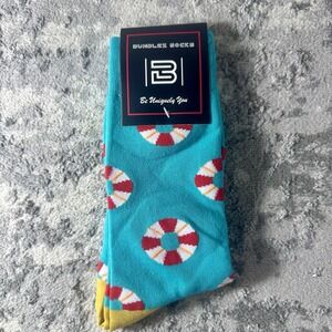 Bundlez Socks Adult Crew Socks Teal Lifebuoy Ring Nautical Pattern New